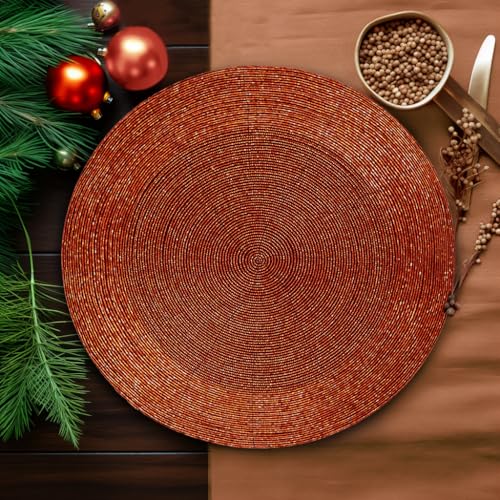 Beaded Charger Placemats Set of 4 - Rust Handmade Fall Table Decor