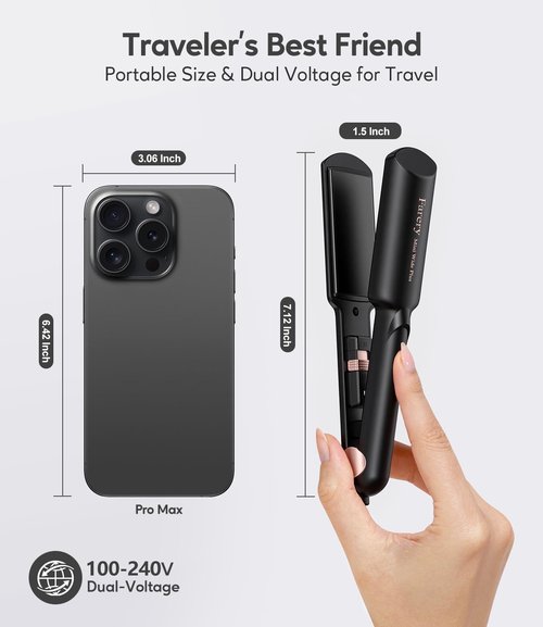 FARERY Portable Hair Straightener - 1.5 Inch Mini Flat Iron with Ceramic Plates & Travel Bag