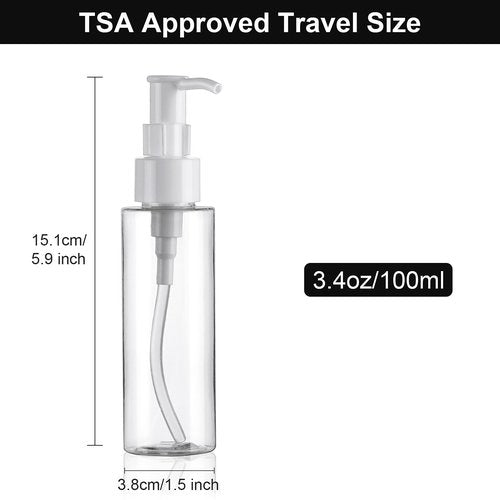 Cosywell Plastic Pump Bottles Dispenser TSA Approved 3.4oz 12 Pack Portable Refillable Container Clear Plastic Lotion Pump Dispenser Bottle for Facial Cleansing Oil Shampoo Shower Gel
