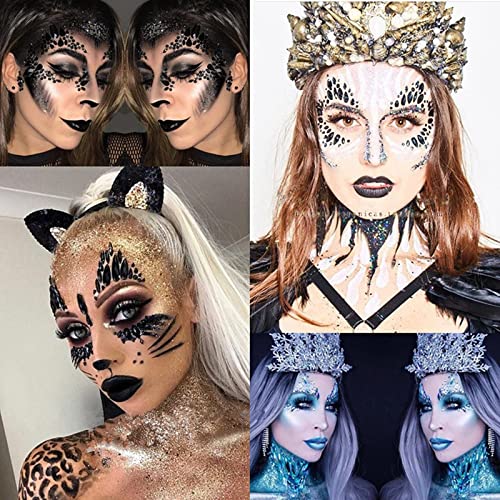 Black Halloween Face Gems Collection 3 - 2 Sheets Resin Glitter Stickers for Face Makeup & Decorations