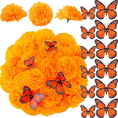 Marigold Flower & Monarch Butterfly Decor Set - Dia De Los Muertos & Diwali Altars
