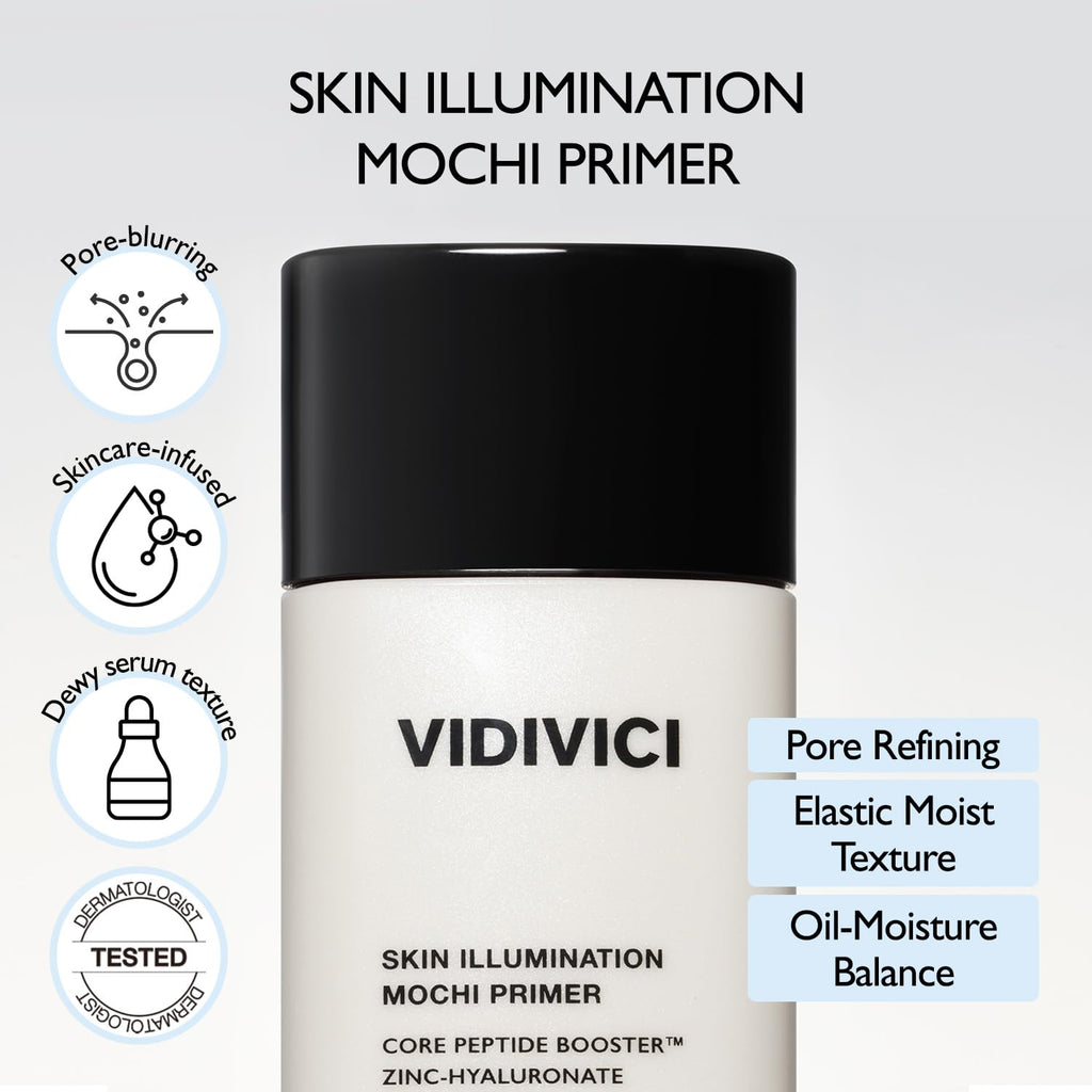 VIDIVICI Illumination Mochi Primer 1.01fl oz | Korean Makeup Primer for Flawless Skin, Pore Minimizing, Collagen-Infused, Seamless Serum Texture, Korean Skin Care