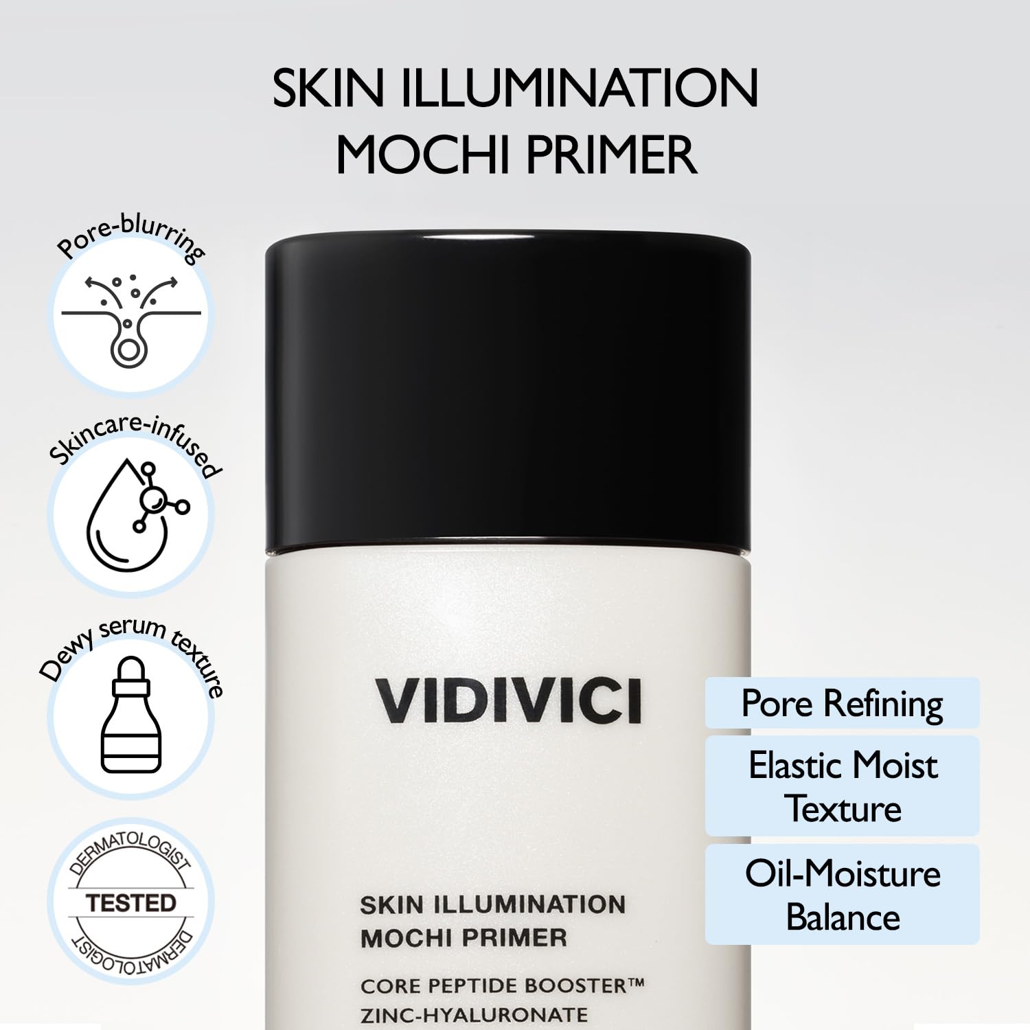 VIDIVICI Illumination Mochi Primer 1.01fl oz | Korean Makeup Primer for Flawless Skin, Pore Minimizing, Collagen-Infused, Seamless Serum Texture, Korean Skin Care