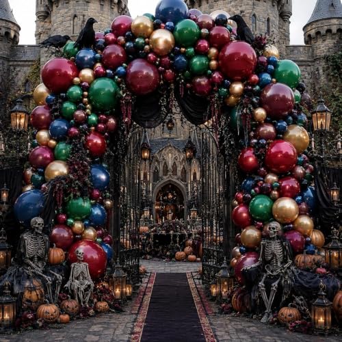 Gothic Balloon Arch Kit - Red, Blue, Green, Gold Double Stuffed Balloons for Parties
