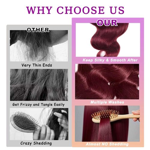 99J Burgundy Body Wave Human Hair Bundles Brazilian Hair Bundle 20 Inch Wine Red Body Wave Bundles Hair Extensions