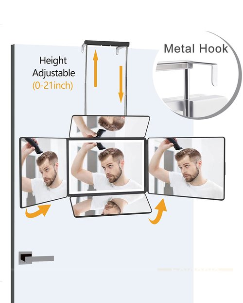 Aokoka 5 Way Mirror with Light for Self Hair Cutting, 360° Barber Mirror for Men Shaving, Makeup Mirror with Height Adjusta for Braiding Hair Styling Dye Hair for Women