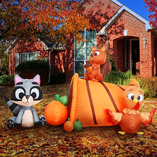 Inflatable Woodland Animals with Cornucopia and LEDs - 7 FT Thanksgiving Yard Decor