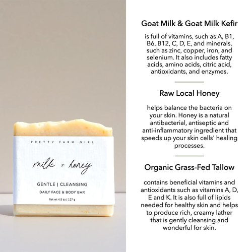 Pretty farm girl Milk + Honey Soap Bar - Fragrance Free - Handmade - Sensitive Skin - Tallow & Goat Milk.