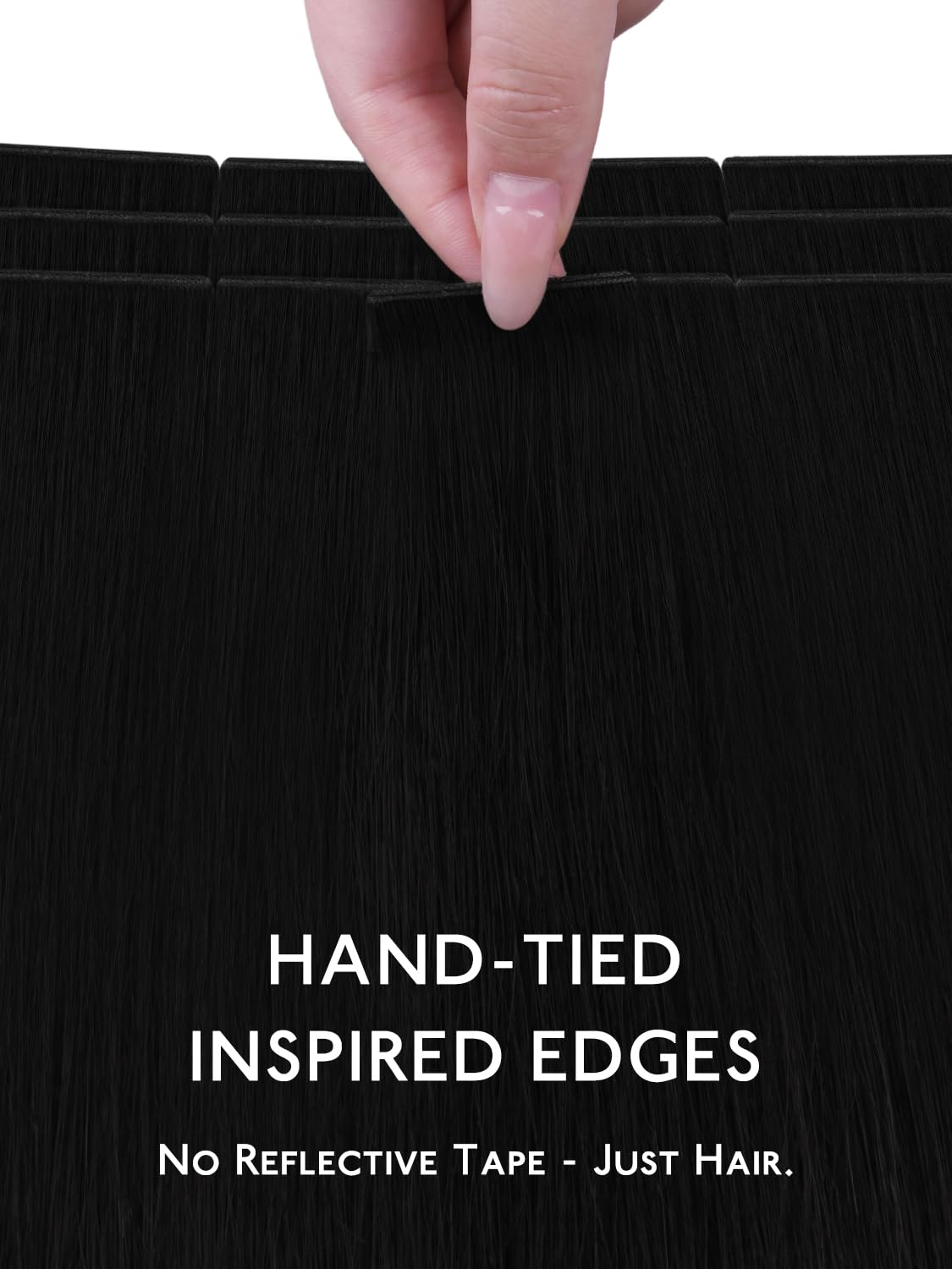 WENNALIFE Genius Seamless Tape in Hair Extensions Real Human Hair, 16 Inch 50g 20 pcs Jet Black Tape in Hair Extensions Remy Human Hair Luxury Invisible Straight Hair Hand Tied Inspired Edge Tape ins