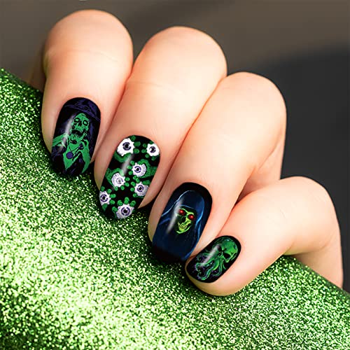 Halloween Nail Wraps Set - 14 Sheets Gothic Ghost Skull Demon Patterns with 2 Nail Files