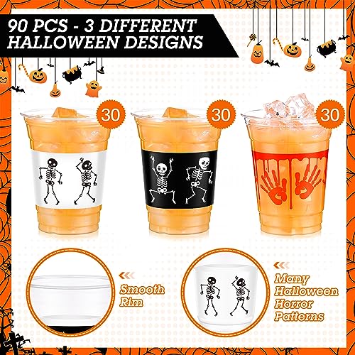 90-Pack Halloween Plastic Cups 12 oz Blood Skeleton Disposable Party Supplies