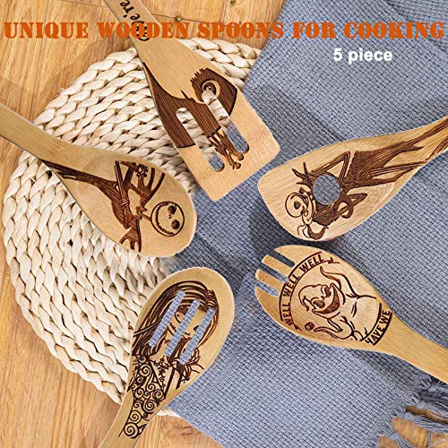 Jack Skellington Wooden Cooking Spoons Set - 5 Piece Kitchen Utensils Gift