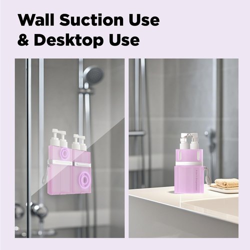 TechoEcho 4 in 1 Travel Toiletry Containers,TSA Approved Refillable Travel Size Toiletries Bottles Set with Suction Cup for Smooth Walls - for Shampoo,Conditioner,Body Wash,Lotion.(Pink)