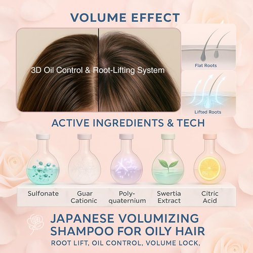 Demiki Japanese Shampoo for Women - Anti-Dandruff & Volumizing | Sulfate-Free, Rose Scent, 450ml