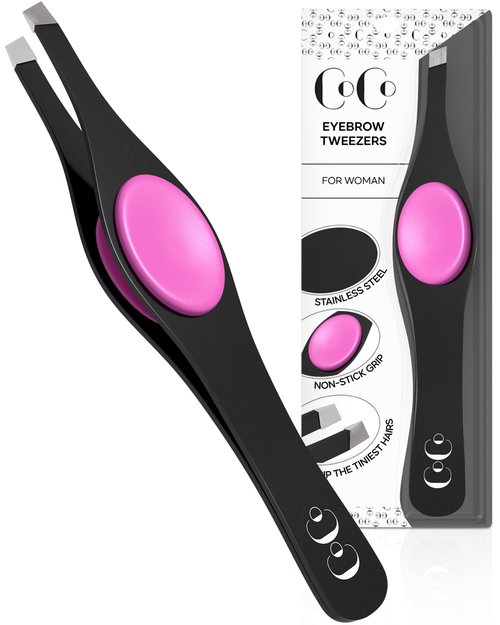 Cocos Precision Tweezers for Women Facial Hair - Stainless Steel Tweezers for Women and Men - Ideal for Eyebrow Shaping and Ingrown Hair Removal - Slanted Tips, Durable and Ergonomic Grip Design