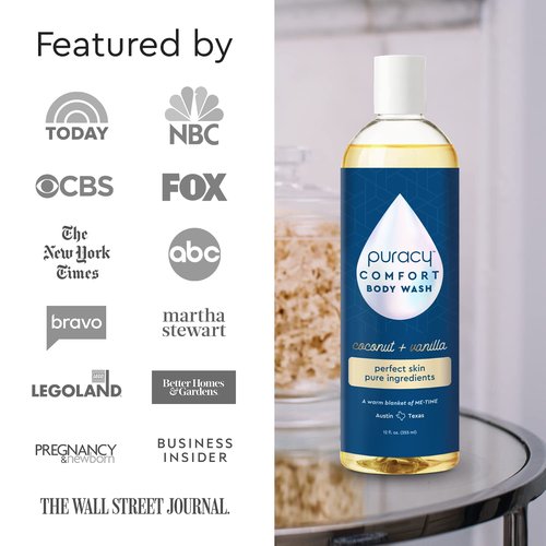 Puracy Natural Body Wash - Moisturizing Shower Gel for Sensitive Skin | 2-Pack, 12 fl oz Each - Coconut & Vanilla