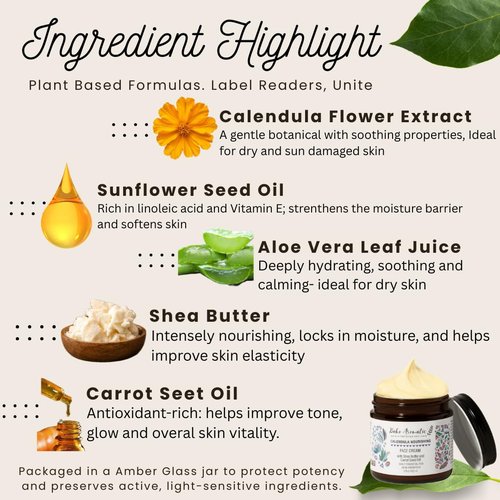 Boho Aromatic Calendula Nourishing Face Cream for Dry Skin, Natural & Organic Facial Cream, Hydrating and Moisturizing skin care product, Vegan Face Cream, calendula face cream, Facial Moisturizer