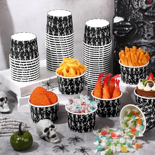 Disposable Skull Halloween Snack Cups 9 oz - Black and White Party Supplies