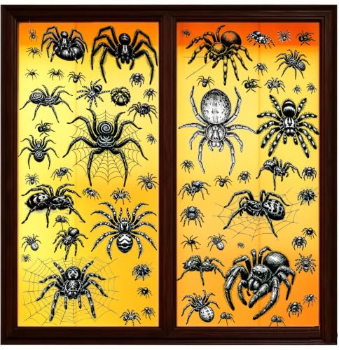Halloween Window Clings - 8 Sheets Large Black Spider Web Decals for Home & Party Decorations