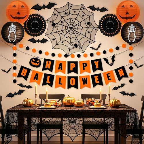 Halloween Indoor Decorations Set - Spooky Banners, Bat Stickers & Lanterns
