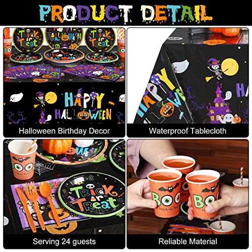 Halloween Party Supplies Tableware Set for 24 Guests - Disposable Plates Napkins Cups & More