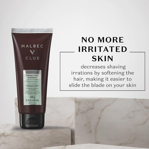 Malbec Club Sensitive Shaving Cream - Premium Non-Foaming Formula for Hydrated Skin | 3.5 Ounce