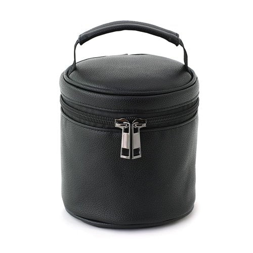 BBORGDC Cosmetic Organizer Small, Black PVC Vegan Leather Round Makeup Bag, Top Handle Toiletry Bag, Portable Purse Pouch Boho Gift for Women Girls Original