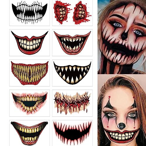 Halloween Horror Mouth Tattoo Stickers for Face & Body Cosplay Props