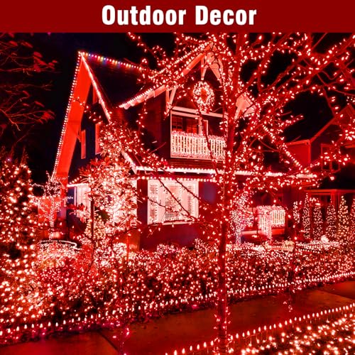 Nisocy 400FT Red Christmas String Lights with Remote, Green Wire, 8 Modes, Timer, Indoor Outdoor Decor