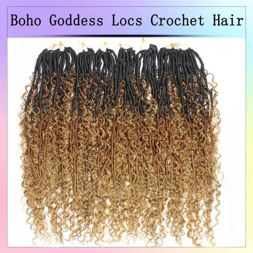 Boho Faux Locs Crochet Hair 30 Inch Goddess Locs 8 Packs Boho Soft Locs Crochet Hair with Curly Ends Pre-looped Long Bohemian River Locs Crochet Hair for Black Women(30Inch,1B/30/27)