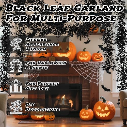 Black Halloween Garland for Mantle - 2 Pack, 5.9Ft Eucalyptus Vines