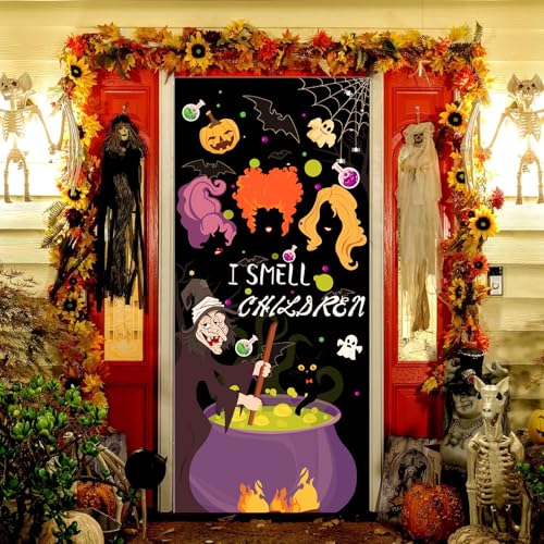 Halloween Door Cover - Large Fabric Witch & Spell Banner for Front Door Decor