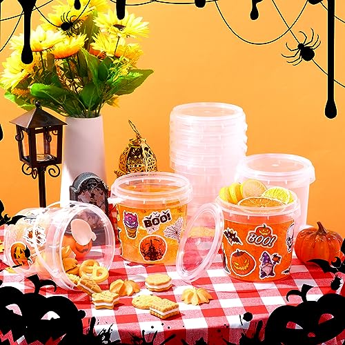 Halloween Candy Buckets Set with Stickers - 20 Plastic Pails with Handle, 34oz Capacity