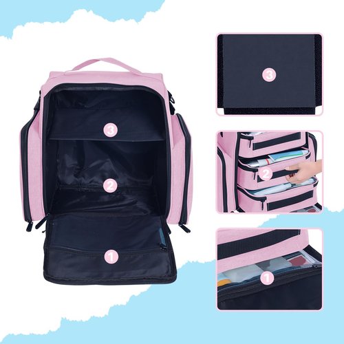 BAOMANYUHA Large Makeup Bag Cosmetic Case Organizer with 3 Inner Removable Pouches Multifunctional Travel Train Storage,Pink