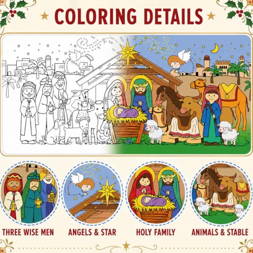Jesus Nativity Scene Coloring Poster & Tablecloth - Christmas Holiday Decor
