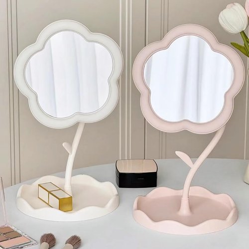KEAINVRN Flower-Shaped Makeup Mirror for Desk Vanity Mirror for Bedroom,Living Room and Minimal Spaces Room Decor Home Decorations (White)