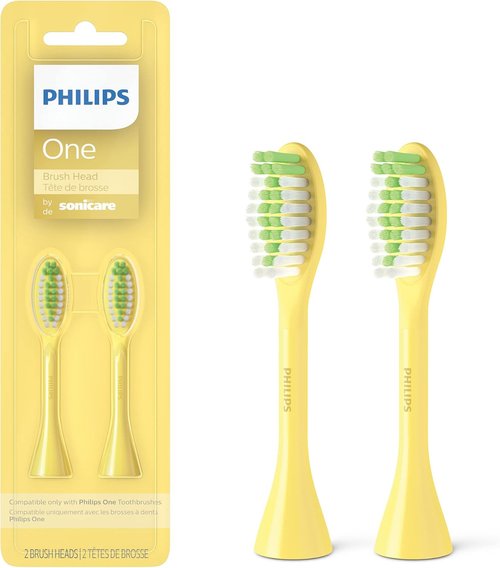 Philips One by Sonicare Electric Toothbrush Heads - 2 Pack, Mango Yellow, Up to 6 Month Supply