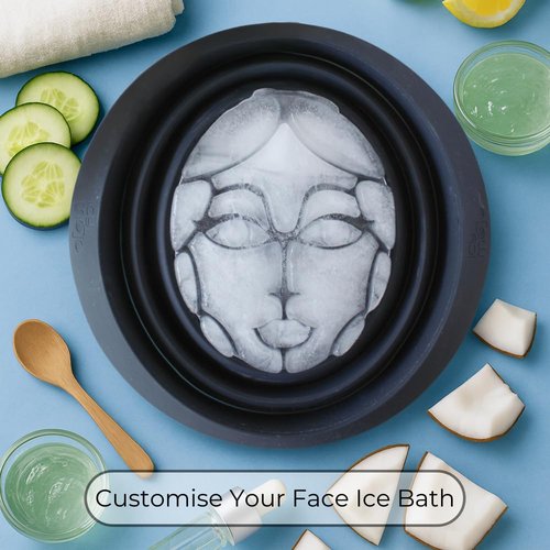 Icy-Mojo Facial Cold Plunge™ | Collapsible Silicone Ice Facial Bowl with Built-In Ice Tray | Portable Face Ice Bath for Skin Tightening, Puffiness, Acne Relief & Glow (Soft Pink) (Dark Blue)
