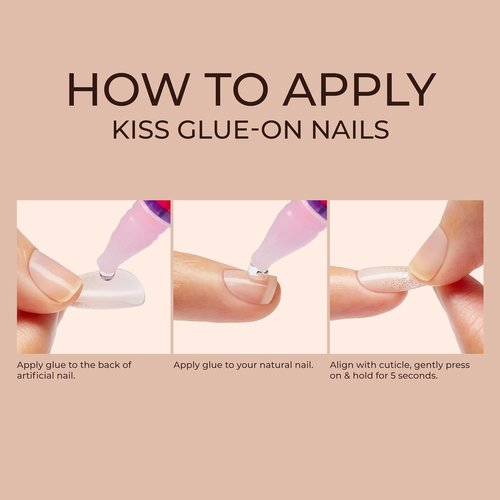 KISS Classy French Nail Manicure Kit - Long Coffin Shaped Nails with Gel Finish | 28 Count, Pink Glue & Accessories
