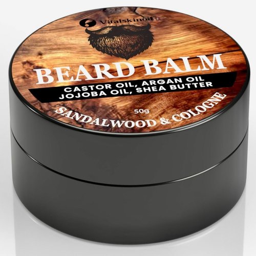 Beard Balm for Men, Cologne and Sandalwood Scent, natural growth Moustache Wax with Argan, Jojoba, Castor Oil, 50g