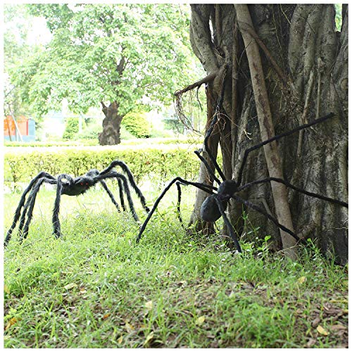 Giant Halloween Spider Decor 79 Inch Black Hairy Outdoor Indoor Props - 2 Pack