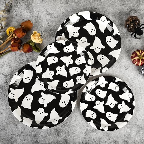 AimFun Halloween Ghost Paper Plates Set - 9 Inch & 7 Inch Disposable Party Tableware (Pack of 2)