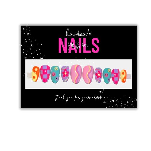 Handmade Acrylic Press On Nails Display Card | 5x7” 30 pk | w/Application Aftercare Instructions Inserts Hot Pink & Black Add to Your Bags to Display Nails