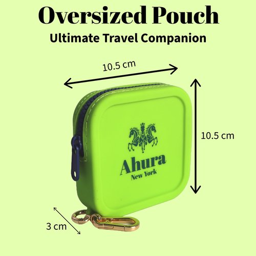 Ahura Green Large Silicone Cosmetic Bag – Travel Makeup Bag, Coin Purse & Zipper Pouch – Solid Fragrance & Cosmetic Organizer – Reusable Toiletry Bag for Purse, Gym, Beach & Travel (Green)