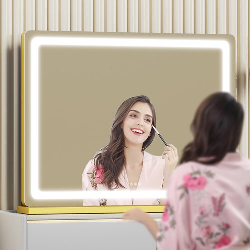 Gvnkvn Makeup Vanity Mirror 24" x 19" Large LED Makeup Mirror, Desk Mirorr with Lights, Light up Mirror with 10X Magnification and, Dimmable 3 Modes, Touch Control White