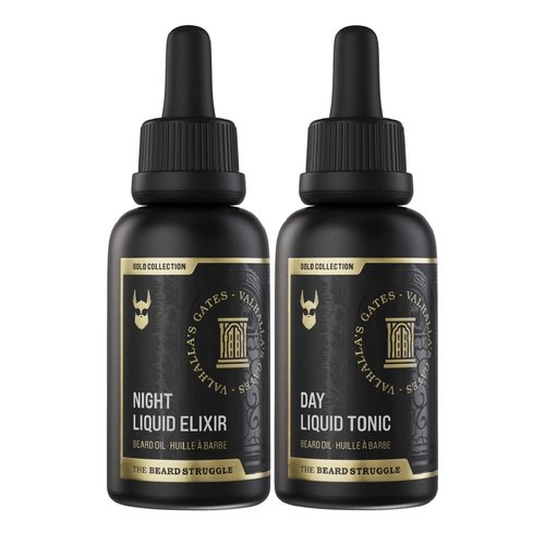 The Beard Struggle Tonic + Elixir Beard Oil Bundle - Gold Collection - Grooming Beard Oil - Softens, Moisturizers, and Strengthens Beard Growth - Pack of 2, Valhalla's Gates