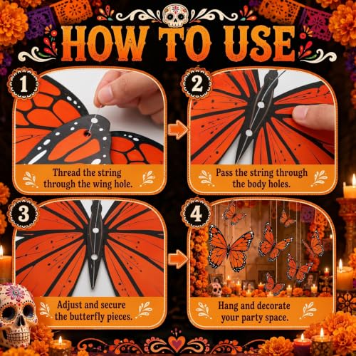 18 Pcs Large Monarch Butterfly Decoration for Dia De Los Muertos - Fall & Halloween Decor - Variation of THIS listing