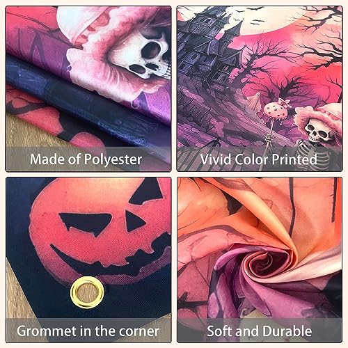 Pink Black Halloween Backdrop Banner 8x6ft for Party Photo Booth Decorations - Girls Kids - Pink Black / 8x6ft