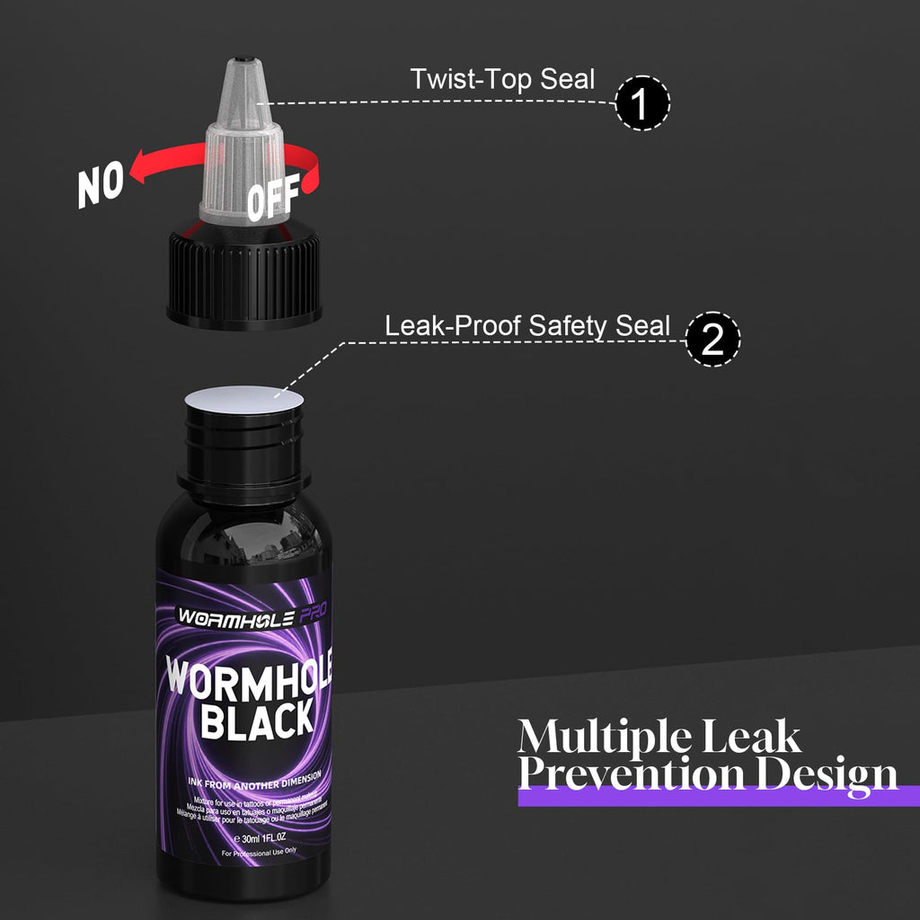 WORMHOLEPRO Black Tattoo Ink, Premium Long Lasting Vivid Color Tattoo Ink, Vegan Friendly Pigment Tattoo Supplies for Tattooist (1 oz Bottle)