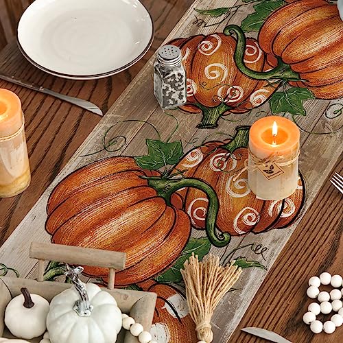 13x90 Inch Fall Table Runner - Durable Polyester Home Decor - Wood Variation